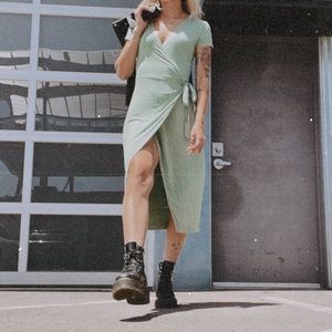 Sage green jersey wrap dress